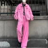 Männer Trainingsanzüge HMZ Trendy Y2K Männliche Rosa Farbe Set Jeans Anzug Solide Revers Denim Jacke Mantel Breites Bein Gerade Männer Casual Tops Hosen 230920