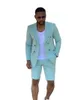 Herenpakken Mintgroen 2 Stuks Jas Korte Broek Modeontwerp Sets Feestkleding Bruiloft Kleding Kostuum Homme Man Blazer Outfit