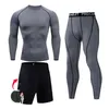 Män kompression set mma långärmad t-shirt mäns snäva byxor fitness bodybuilding kläder skalle topp rashguard sport kostym män186q