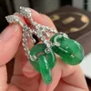 Brincos pendurados em brincos interligados, luxo, clássico, estilo boêmio, joias de noivado, natural, verde jade, para mulheres, presente