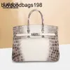 Bolsas do Himalaia Couro Genuíno 35 Nilo Crocodilo Versátil Grande Bolsa Feminina Meia Mão Costurada Branco Ebfi