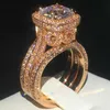 خواتم الزفاف خواتم الزفاف 18K Rose Gold Vintage 3 in 1 Diamond CZ Ring Set 925 Sterling Silver Jewelry Congenge Band for Women Men Bijou 230712 x0920