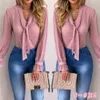 Fashion-Women Blouses Fashion Long Sleeve V-neck Pink Shirt Chiffon Office Blouse Slim Casual Tops Plus Size S-5XL237t