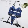 Conjunto Sexy Ellolace Cobalto Fantasia Lingerie SexyPorn Roupa Interior Mulheres Bordado Floral Íntimo Sutiã Transparente Renda Sensual Conjuntos Exóticos L230920