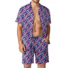 Erkek Trailsits Retro Square Beachwear Erkekler Set Turuncu 70s Baskı Sıradan Gömlek Yaz Şortları İki Parçalı Komik Takım Artı Boyut