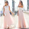 In magazzino Abiti lunghi da damigella d'onore economici 2021 Blush Pink Lace Chiffon Bohemian Beach Junior damigella d'onore Abito da ospite di matrimonio281N