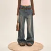 Damesjeans American Retro Girl Slim Fit Losse rechte wijde pijpen Papa dweilbroek Ins Tide