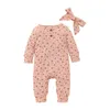 Set di abbigliamento Kiddiezoom Stampa Cute Baby Girl Pagliaccetto Fascia per capelli Tuta nata a maniche lunghe Set autunnale per neonato