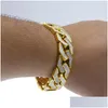 Łańcuch hip -hop męskie mrożone bransoletki Bling Crystal Diamond Gold Gold Sier Cuban Link Wrap Banser For Women Rapper Hiphop Jewelry Drop Deli Dhvif