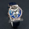 Ny Mega Yacht 44mm 6319-305 Emalj 3D Automatisk Tourbillon Mens Watch Blue Steel White Dial Rose Gold Case Blue Leather Strap Gents Watches TimeZoneWatch Z04