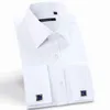 Mens French Cuff Solid Dress Shirts Spread Collar Long Sleeve Regular Fit Formal Business Twill Shirt with Cufflinks2660
