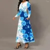 Casual Dresses Lightweight Women Dress Flower Print A-line Maxi With Long Sleeves Pockets For Women's Prom Party Featuring Loose Hem