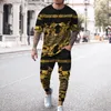 Herrespår boutique leopard tryckbyxor spårdräkt 2 bit set streetwear kort ärm t shirtlong byxor kläder manliga kläder 230920