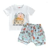 Kläderuppsättningar Baby Girls Summer Outfit Cactus Print Kortärmad T-shirt och Elastic Casual DrawString Shorts Set