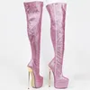Boots American Style Glitter Round Toe 22cm Super High Heel Platform Sidosip Fashion Sexig över knälåret Long Women's Custom 230920