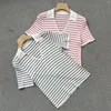 Women's Sweaters Striped Polo Collar Short-sleeved Sweater Ladies 2023 Summer Thin T-shirt