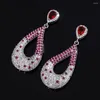 Dangle Earrings Vinregem Bohemia Pear Cut Lab CreatedEmerald Ruby Gemstone Sona Diamond Water Drop Party Fine Jewelry Wholesale