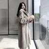 Frauen Pelz Koreanischen Stil Elegante Dame Grau Lange Mantel Hülse Mit Kapuze Mantel Faux Nerz Jacke Frauen Winter Dicke Warme Outer