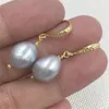 Dangle Earrings 10-12mm Huge Gray Baroque Pearl 18k Gold Hook TwoPin Gorgeous Elegant Noble Party Earbob Classic Fashion