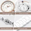 Armbandsur kvinnors klockor damer mode keramisk rem titta elegant romantisk kvarts armbandsur vattentät diamant vit