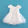 Mädchen Kleider Blumen weiß Babykleid Sommer Kurzarm Organza Taufe Party Kinder