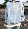 Men s Hoodies Sweatshirts Saint Michael Sulaman Huruf Biru Langit Retro Hoodie Hip Hop Sweter Bulu Longgar Kasual Amerika Jalan Tinggi 230920