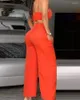 Damen Zweiteilige Hosen Wepbel Freizeithosen-Sets Frauen Sommer Sexy Spaghettiträger Crop Top 2 Outfits Leibchen Weites Bein