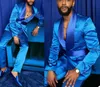 Suits męski mody mody włoscy srebrni mężczyźni satyna szczupła niebieska błękit błękitu błękitne na bal maturalny ślub smoking blazer zestaw homme 230920