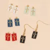 Dangle Earrings Rice Bead Crosses Pattern Vintage Trendy Minimalist Hand-woven Alloy Bohemia Beaded