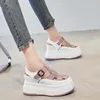Sandaler 7cm ihålig äkta läder andas sommar 2023 Kvinnor Casual Shoes Platform Wedge Chunky Sneakers Flats Leisure
