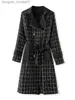 Женская полушерстяная куртка ZJYT, осенне-зимняя клетчатая твидовая шерстяная куртка для женщин, 2023, модное полушерстяное пальто с длинными рукавами, винтажная верхняя одежда Veste Femme L230920