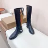 Checkered Chelsea Knight Boots Women's 2023 Autumn/Winter Ny mångsidig sammet foder platt botten äkta läder höga fat martin stövlar