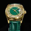 Diamant-Herrenuhr, 40 mm, grüne Armbanduhr, automatische mechanische Armbanduhr, Montre De Luxe, Lederarmband, modische Armbanduhren, Doppelkalender