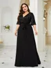 Party Dresses Xuibol Plus Size Luxury Sequin Evening Dress 2023 Women Formal Maxi Prom Short Sleeve Wedding Chiffon Black Cocktail