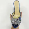 Sandalen 2023 Zomer Blauw Lakleer Strik Strass Mode Drag Dikke Hak En Slippers