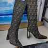 2023- Knee Boots fyrkantiga klackar Fashion Tall Boot Almond Toe äkta läderhöjd Hjälta stövlar lyxdesigners Shoe Women Factory Factwear