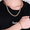 Kettingen 8MM Cubaanse Link Kinketting Armband Set Voor Mannen Gouden Blauw Roestvrij Staal Heren Kettingen Armbanden Man Ac250t