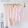 Women's Sleep Lounge Long Sleeve Pajama Set V-neck Pullover Women Cherry Peach Printed Gauze Cotton Kawaii Trendy Women 2pcs Pyjamas With Chest Pad L230920