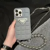 Designer Phone Cases Fashion Brand Triangle Label 15 Series Phones Case 14promax 13 12 11 Bead Chain Women Crossbody Handbag Cellphone Cover