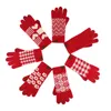 5本の指の手袋タッチスクリーン付き赤い編み冬の暖かい弾性プリントウールグローブ女性屋外サイクリングベルベットミトン230919