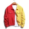 Men's Jackets Men's Black Red Yellow White Spliced Denim Jacket Streetwear Loose Jean Coat Patchwork Top Outerwear