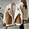 Women's Fur Faux Fur Women Winter Jacket Chic Faux Fur Collar Coats Motorcycle Biker Jackets FeMale Lamb Wool Coat 2022 New Coats L230920