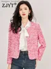 Women's Wool Blends ZJYT Luxury Sequined Pink Tweed Woolen Jacket for Women 2023 Fashion Autumn Winter Coats Sweet Party Outerwear Veste Femme L230920