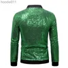 Women's Down Parkas Mens Shiny Green Sequin Sparkle Baseball Jackets Zip Up 70's Disco Party Jackets Coats Men Stage Prom Costume Jaquetas Masculina L230920