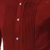 Men's Casual Shirts Red Men Shirt Tuxedo T-Shirts Bridegroom Wedding Long Sleeve Slim Fit Male Suit Camisa Business Wear Front Pleated