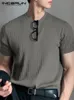 T-shirts hommes Incerun Fashion Style Casual Hommes O-Cou Design Niche Camiseta Élégant Rayé Solide Confortable T-shirts à manches courtes S-5XL 230920