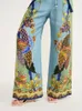 Kvinnor Tvådelade byxor Casual Autumn Women Set Vintage Printed Lantern Sleeve Turndown Collar Shirt Blus Wide Leg Pants Two Piece Set Outfit 230920