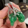 Brincos pendurados em brincos interligados, luxo, clássico, estilo boêmio, joias de noivado, natural, verde jade, para mulheres, presente