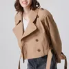 Trench-Coat pour femmes, mode kaki, coupe-vent court, Double boutonnage, manches longues, lacets, veste féminine, printemps automne 230920