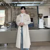 Män blandar Noymei Khaki Trench Coat Temperament Single Breasted Mid Length Windbreaker High End Korean Lapel Fashion Autumn Winter WA2914 230920